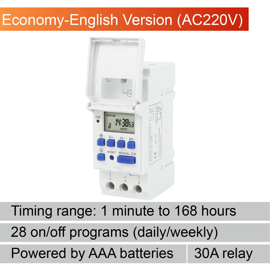 THC15A Digital Timer Switch Programmable Time Switch 30A DIN Rail Weekly Timer Relay 12V 24V 110V 220V LCD Controller