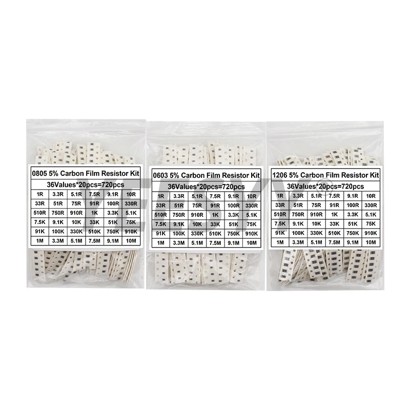 660pcs 200pcs 720pcs 4000pcs  1% 5% 0402 0603 0805 1206 1210 2512 smd resistor kit assorted kit 10k 100k 1k 1r 100r 220r 1% 5%