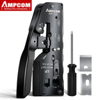 AMPCOM RJ45 Crimper CAT7 Crimping Tool for Pass Through RJ11 RJ45 Connector CAT6 CAT5E Modular Plugs With Wire Stripper Cutter