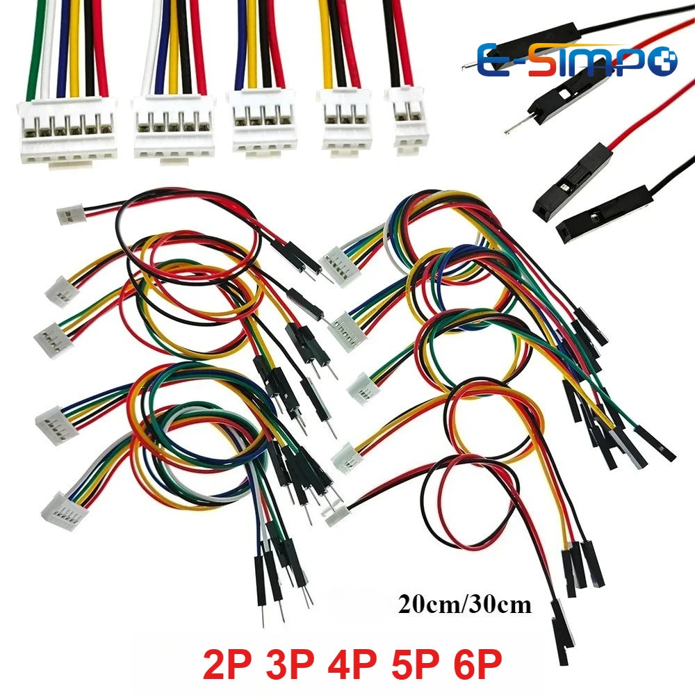 5Pcs HY2.0 to dupont Line Electronic Wire-2P/3P/4P/5P/6 Pin to 2.54mm Dupont-1P Male/Female 20/30cm Wire Connector Color Cable