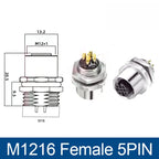 M12 Panel Back Mount Flange Socket Sensor Connector Waterproof Screw Threaded Coupling Male Female 3 4 5 8Pin M1216