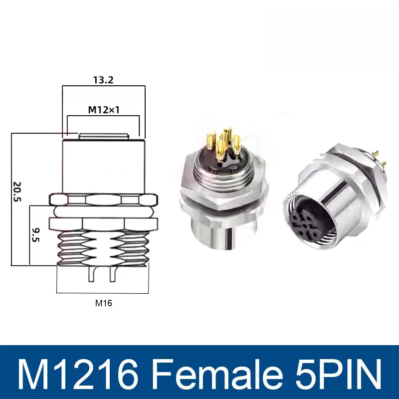 M12 Panel Back Mount Flange Socket Sensor Connector Waterproof Screw Threaded Coupling Male Female 3 4 5 8Pin M1216