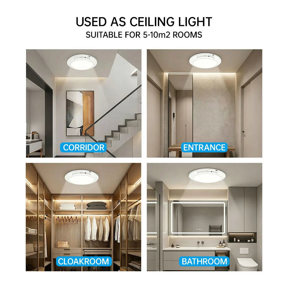 Magnetic Rechargeable Ceiling Light Motion Sensor Wireless Wall Lamp with Remote Dimmable 3000K-6000K for Closet Stairs