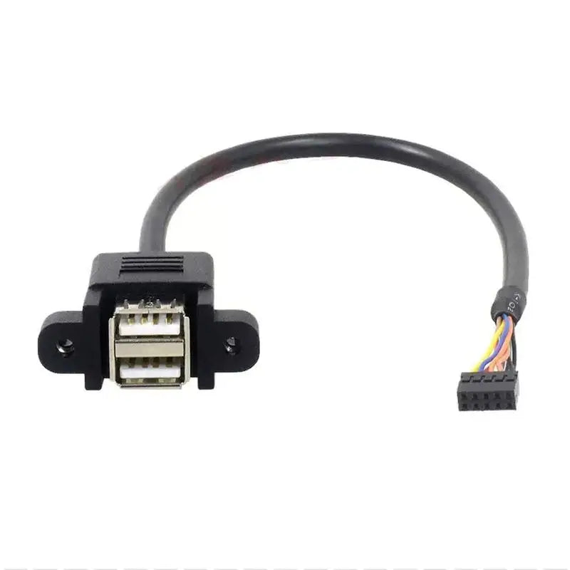 Motherboard 9-Pin to Dual Port USB 2.0 A Female With Ear Screw Hole Panel Data Extension Cable DuPont 2.0/2.54mm 9Pin Terminal