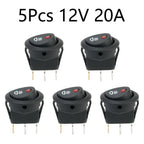 5Pcs Black On-OFF Rocker Switch Set Round DC 12V 20A Red Led Fog Light Lamp Symbol Car Van Truck Boat Rocker Switch