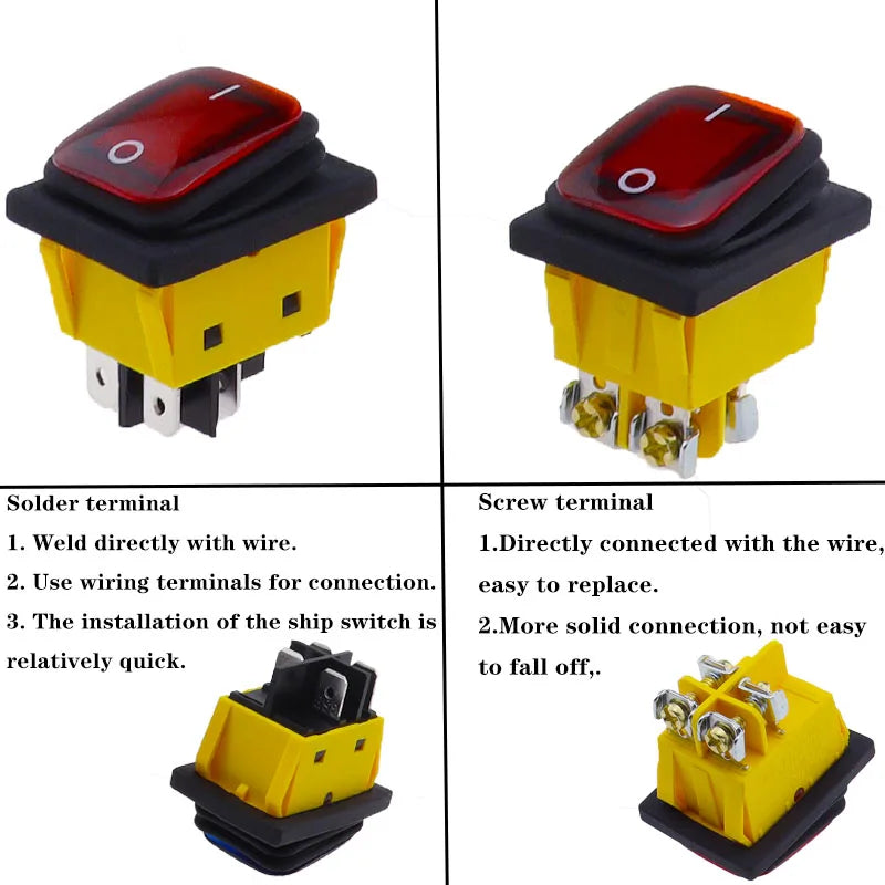 KCD4 on off 30A/250V Heavy Duty 4 pin DPST IP67 Sealed Waterproof T85 Auto Boat Marine Toggle Rocker Switch with LED 12V 220V 30