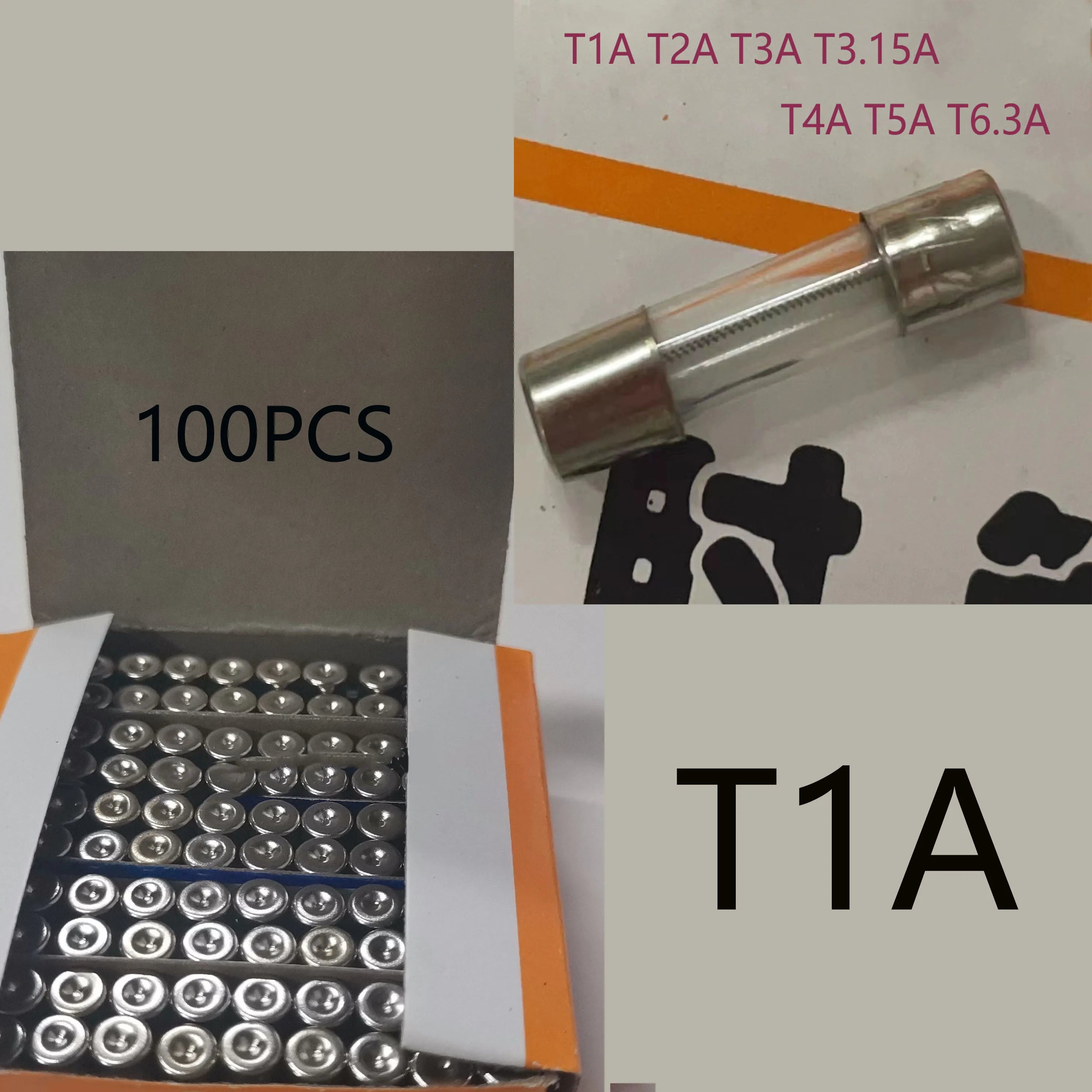 100PCS Slow Break 5*20mm Delay Fuse Tube 250V T1A T2A T3.15AT4A T5A  T6.3A T10A Box Spiral Wire Glass Fuse Tube Delay