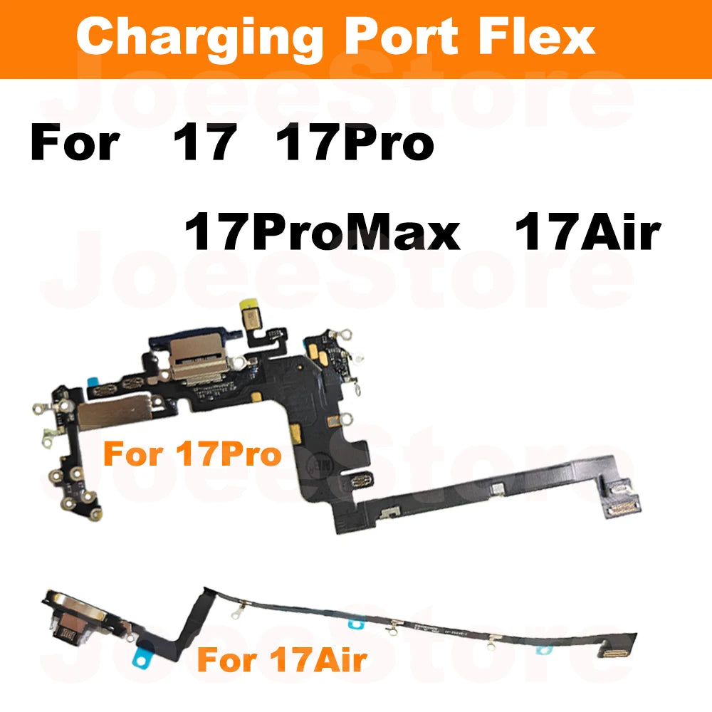 1pcs Charging Port Flex Cable for iPhone 17 17Pro 17ProMax Air US USB Charger Dock Connector With Microphone Ribbon Repair
