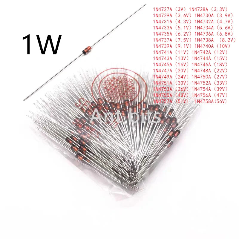 250PCS/One pack  1W 1N4744A 1N4733A 1N4747A 1N4753a 1N4754A 3v 3.3V 4.7V 12V 15V 20V 22V 24v 30v 33v 43-47V  DO-41 Zener diode