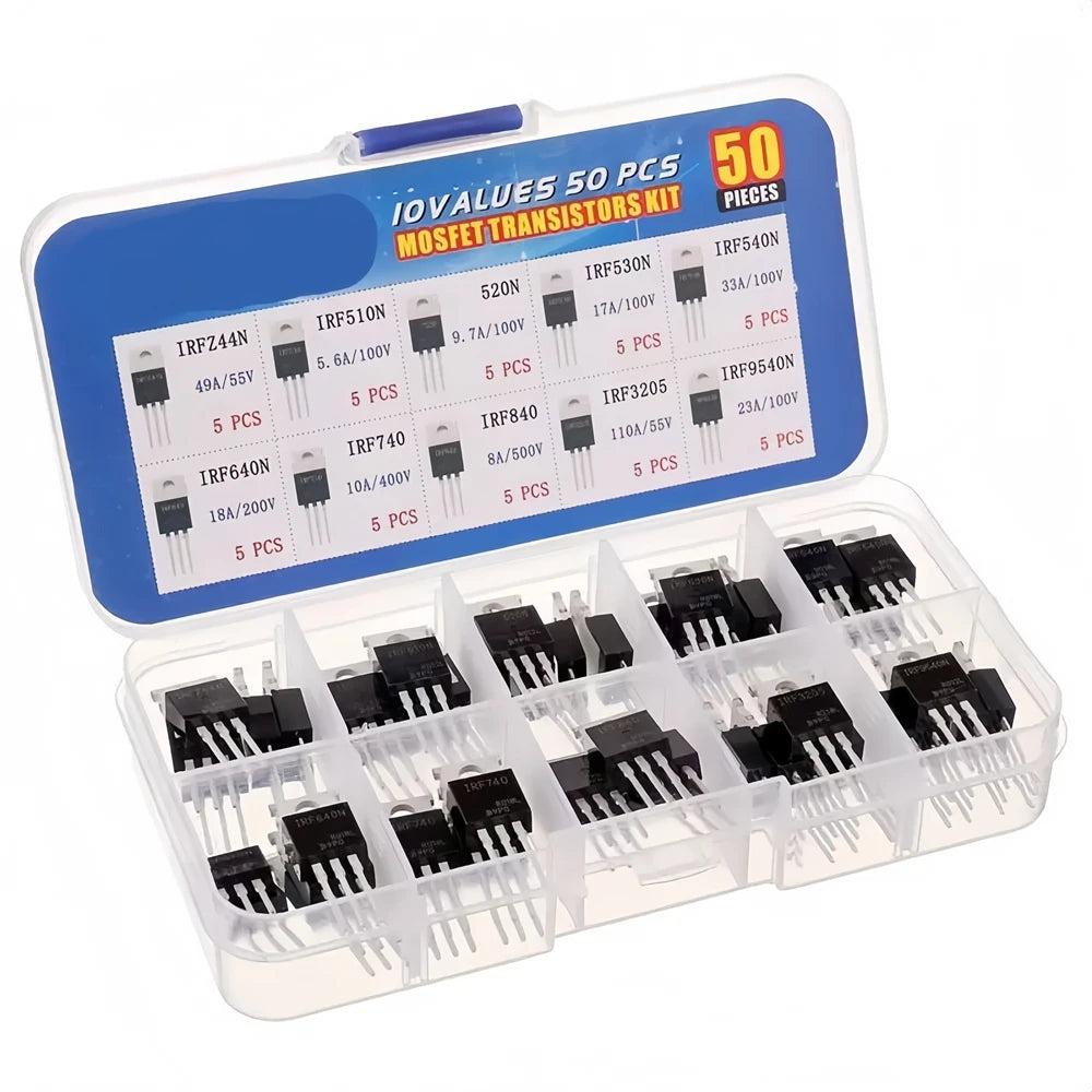 50PCS TO-220 Series MOSFETs IRFZ44N IRF510N IRF540N IRF640 IRF840 IRF740 IRF3205 IRF9540 IRF520N IRF530N Durable Electronic Comp