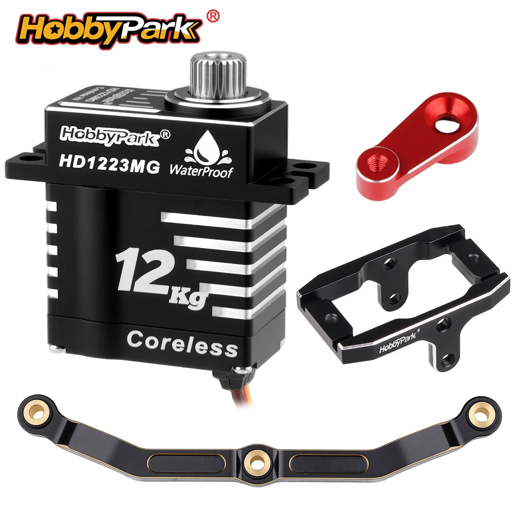 HobbyPark Waterproof 12kg HD1223 Digital High Torque Coreless Metal Gear Servo with Mount Arm Link Set for TRX4M 1/18 RC Crawler