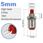 5mm 7mm 10mm Mini Push Button Switch Latching Self Reset Red High Head Small Buttons Switches 2 pins 1NO 1NC 3A/125V 1A/250V