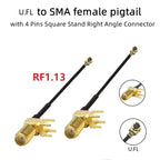 50pcs Cable U.FL /MHF4 to SMA female pigtail with 4 Pins Square Stand Right Angle Connector Jack PCB Panel Mount Plug RF Adapter