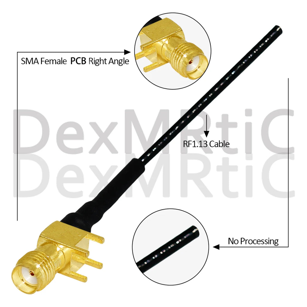 1PC SMA Female Jack Right Angle PCB Connector 1.13mm Cable Other End UFL/ No Connector/Exposed/Fork Soldering 15cm Customized
