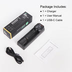 POWERKAN K1 1 Slot Smart Charger, Type-C Fast Charger for 18650 21700 26650 Li-ion Batteries