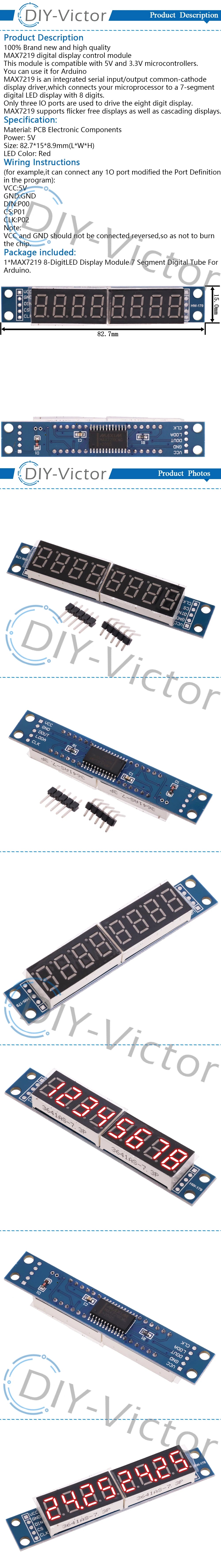 MAX7219 LED Dot Matrix Display Module 8 Digital Tube Display Control Board For Arduino Microcontroller Serial Driver 7 Segment