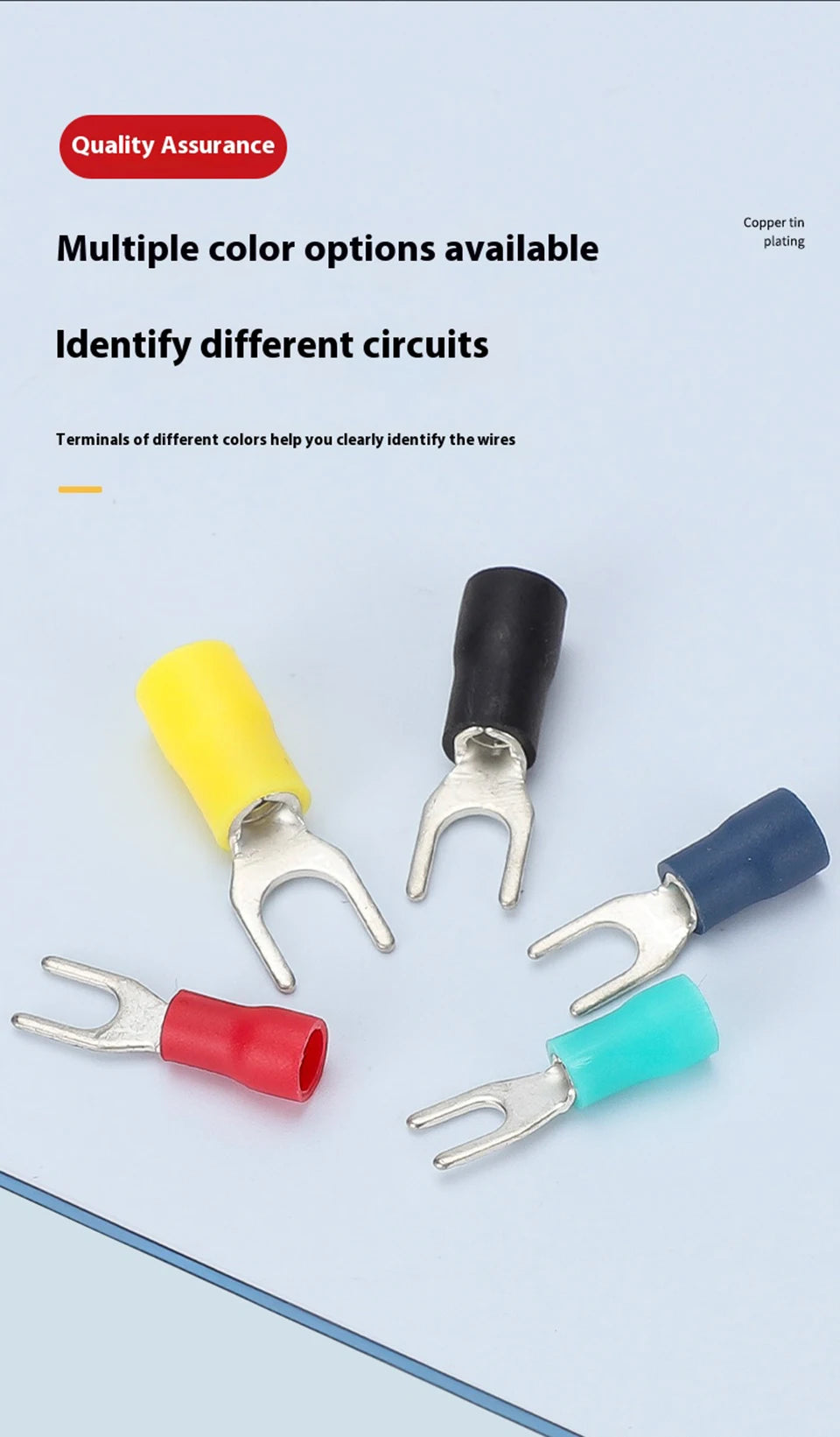 Fork Crimp Terminal Copper Tin Plating Insulated Terminal Block U-Type Wire Connector Thickened Copper Cable Joint SV1.25/2/-3/4