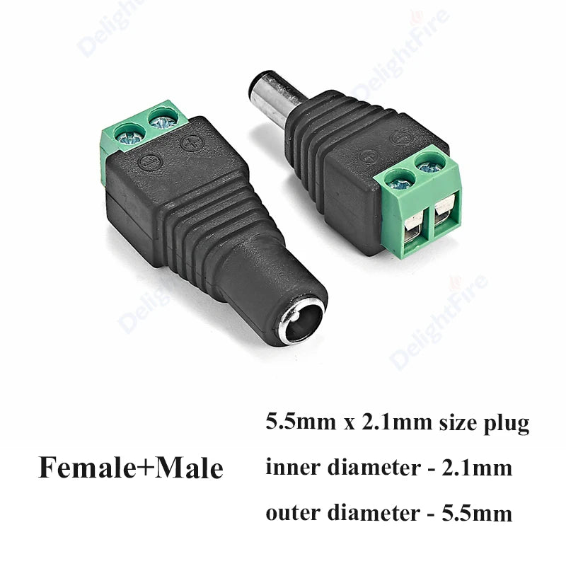 1-10Pcs 5.5 x 2.1mm 12V DC Power Male Plugs Connector Female Jack Screw Nut Panel Mount Adapter For DIY Projects Connector