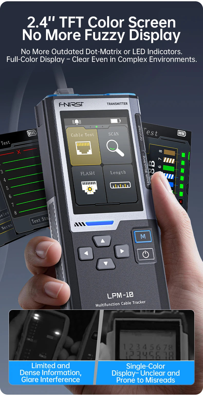 FNIRSI LPM-10A Intelligent Cable Finder RJ45/RJ11 Line Tester LAN Cable Tester Port Flash Anti-interference Network Repair Tool