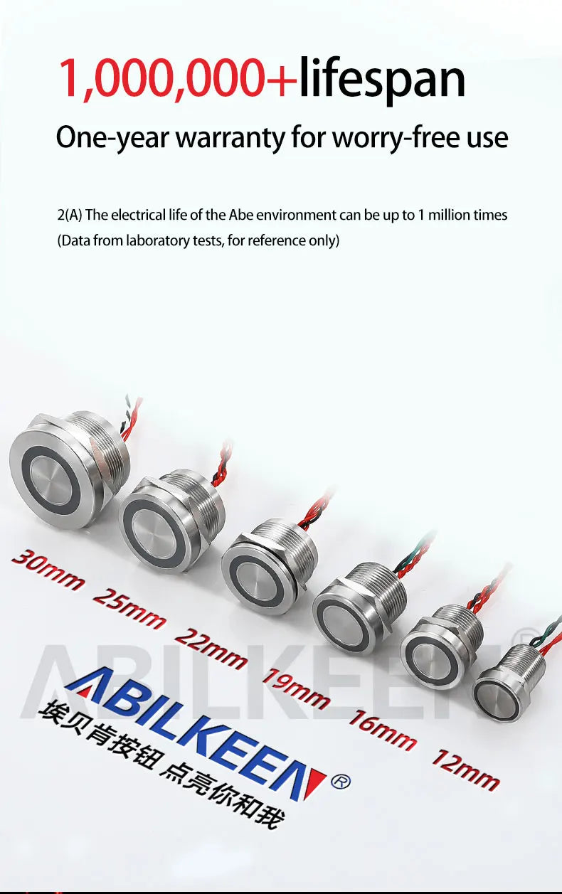 ABILKEEN 30mm 1NO Momentary/Latching Function Piezo Electric Switch IP68 Waterproof Pressure-Sensitive Switch