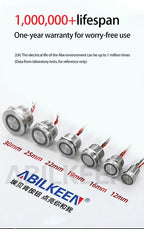 ABILKEEN 30mm 1NO Momentary/Latching Function Piezo Electric Switch IP68 Waterproof Pressure-Sensitive Switch
