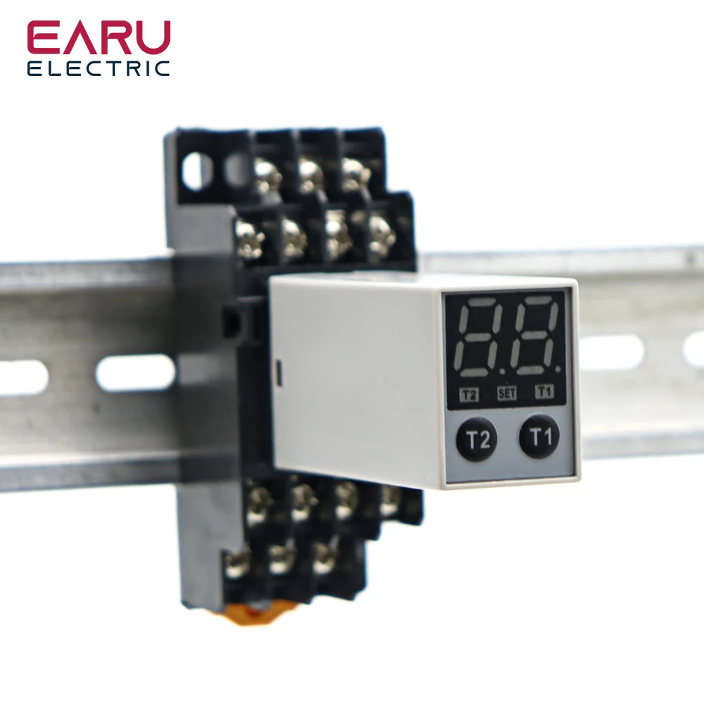 EARU Digital Time Relay 0.1s-990h Multi-Mode Power On Off Delay Cycle Timer AC DC 24-240V 2NO2NC with Base Socket