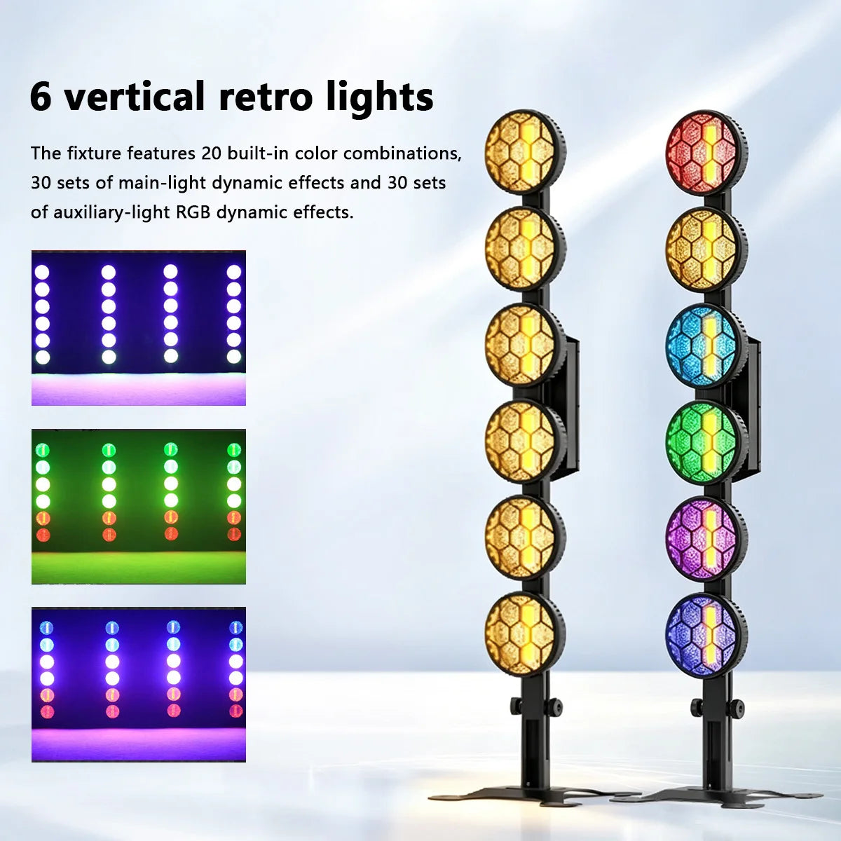 6‑Head Retro Stage Light MAX 300W COB RGB Effect Light DMX512 Voice Control 15/33CH Strobe Party Bar DJ Show Lighting IP20