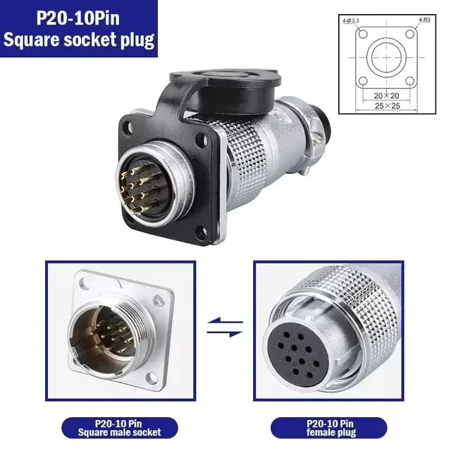 PLS20 Aviation Connector WS20 TP20 Opening Diameter 20mm 2/3/4/5/6/7/8/9/10/12 Pin Male Female Aviation Plug Aviation Socket