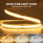 3AA Battery Box COB LED Strip 5V 8MM 320LEDs/m Warm Natural White Flexible Battery Tape COB Strip for Bedroom TV Backlight
