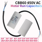 1pc CBB60 Motor Run Capacitors 450VAC Starting Capacitor 5% for Washing Machine 450V 3UF 4UF 5UF 6UF 8UF 10UF 12UF 15UF 18UF 20U