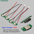5/10Pcs Type C Female 16pin Connector with 1.25/2.0/2.54 Wire USB Male Plug Electric Terminals Welding DIY Charge Cable PCB Boar