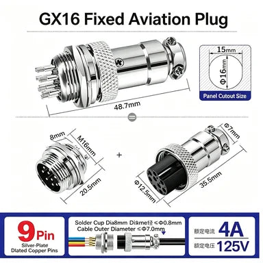 5Set/lot GX16 2/3/4/5/6/7/8/9/10 Pin Male + Female 16mm L88-93 Circular Aviation Socket Plug Wire Panel Connector