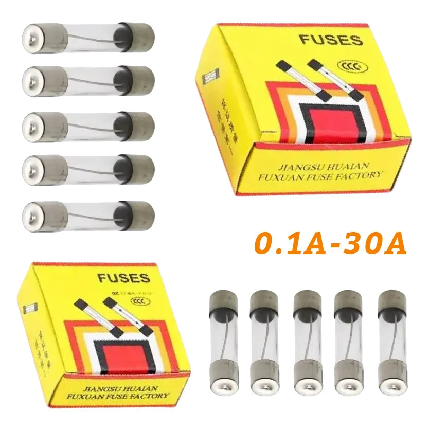 Quick Blow 5x20mm 6x30mm Glass Fuse 250V 0.1A 0.2A 0.5A 1A 2A 3A 4A 5A 6A 7A 8A 10A 12A 15A 20A 30A