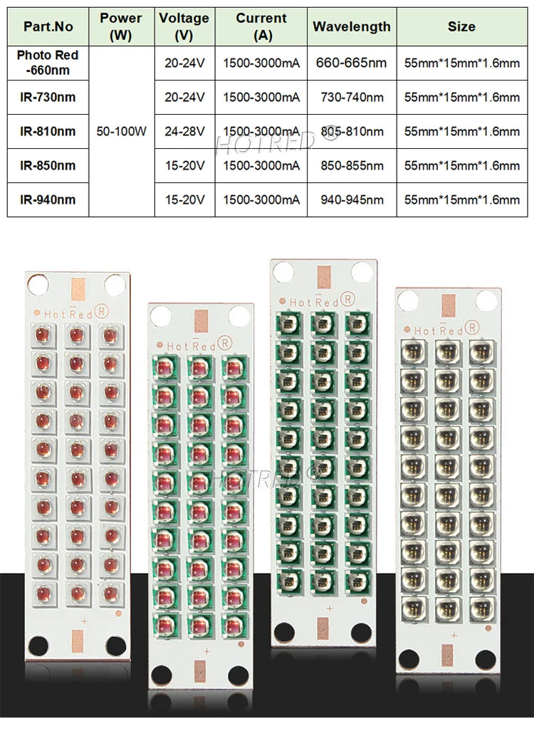 High Power LED Chip IR Infrared 730nm 810Nm 850nm 940nm Deep Red 660nm 30W 50W 100W Grow Plant Light for Night Vision CCTV Camer