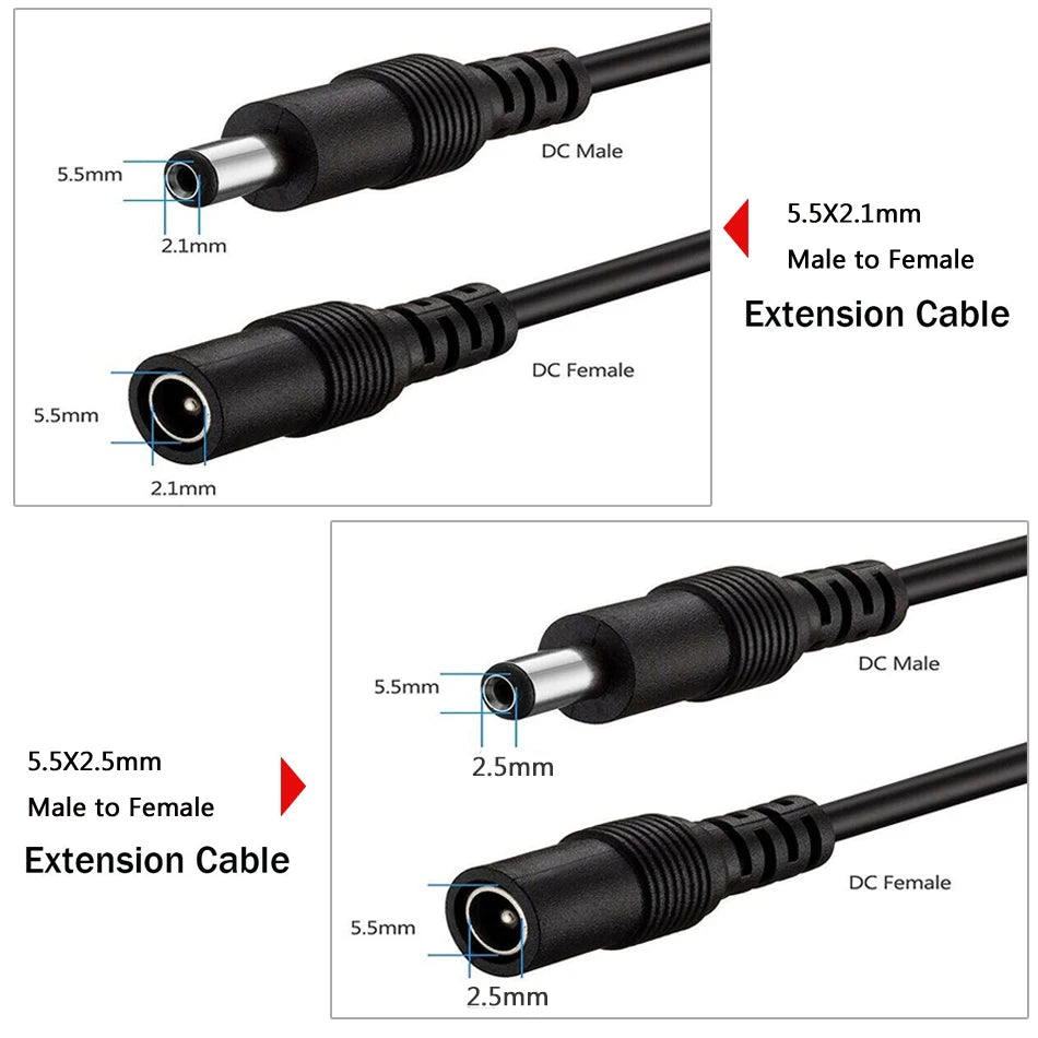 50cm 14AWG DC connector Power socket Cable Plug Wire Male & Female 15A 5.5x2.1mm 2.5mm For LED light Strip CCTV Cameras