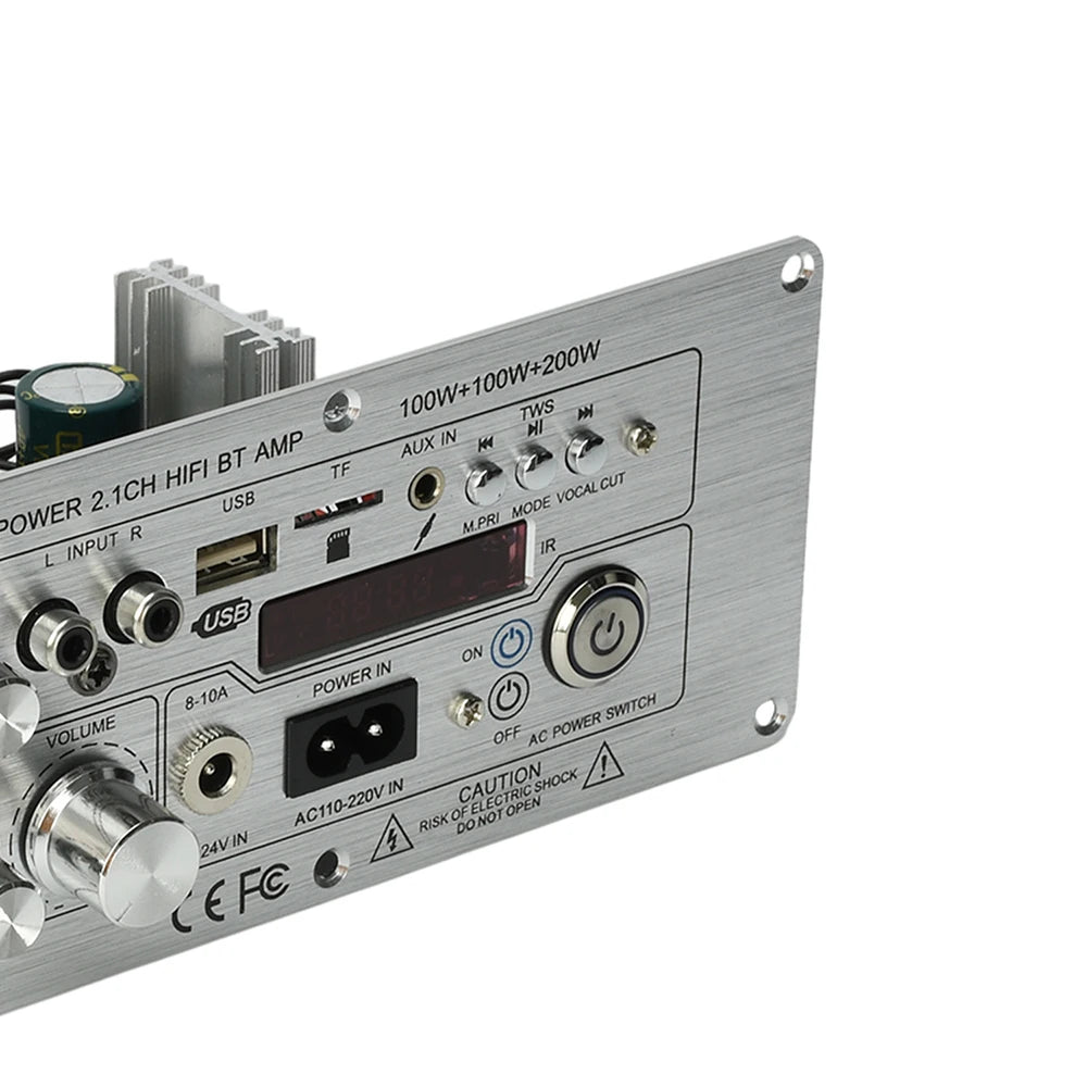 D2000 Bluetooth Amplifier Board 2.1-Channel TPA3221 Power Amplifier 100W+100W+200W with AUX FM USB TF Card TWS DC 24V/AC110-220V