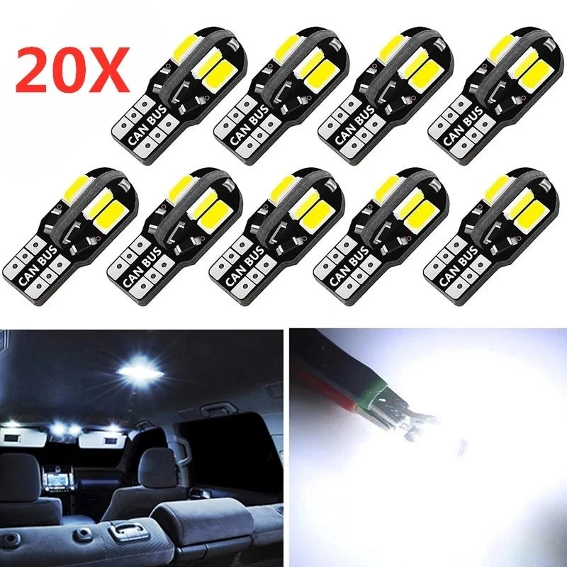 20/10Pcs W5W T10 LED CANBUS No Error 5W5 12V 2W 600Lm Super Bright Car Interior Side Light 194 3030 SMD Auto Bulb White Amber Re