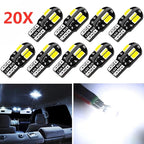 20/10Pcs W5W T10 LED CANBUS No Error 5W5 12V 2W 600Lm Super Bright Car Interior Side Light 194 3030 SMD Auto Bulb White Amber Re