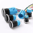 12/16/19/22MM Metal Button Switch No Lights Oxidized Black Momentary Reset Latching With Connector 12V 24V 220V