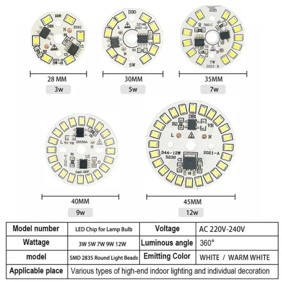 3PCS AC220V LED Chip for Lamp Bulb 5W 7W 9W 12W 15W 18W SMD 2835 Led Round Bulb Chips Light Beads Lighting Spotlight Bulb Chip