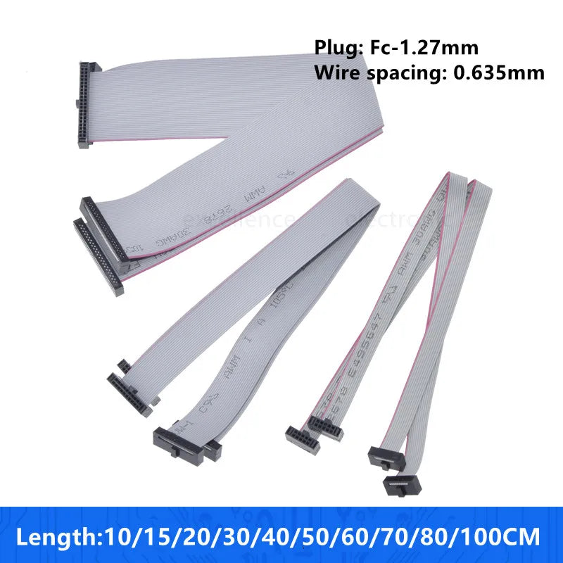 1PCS FC 1.27mm Gray Flat Ribbon Data Cable IDC Double Ends Same Direction FC-6/8/10/14/16/20/30/34/40P JTAG ISP Download Cable