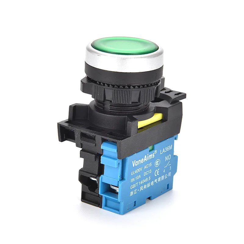22mm LA36M Momentary Push Button Switch with LED Light 12v 24v 220v Latching Illuminated Push Button Switches On Off VaneAims