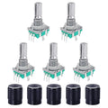 5/10Sets EC11 360 Degree Rotary Encoder Code Switch Digital Potentiometer 5 Pins Handle Length 20mm with Push Button,Knob Cap