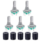 5/10Sets EC11 360 Degree Rotary Encoder Code Switch Digital Potentiometer 5 Pins Handle Length 20mm with Push Button,Knob Cap