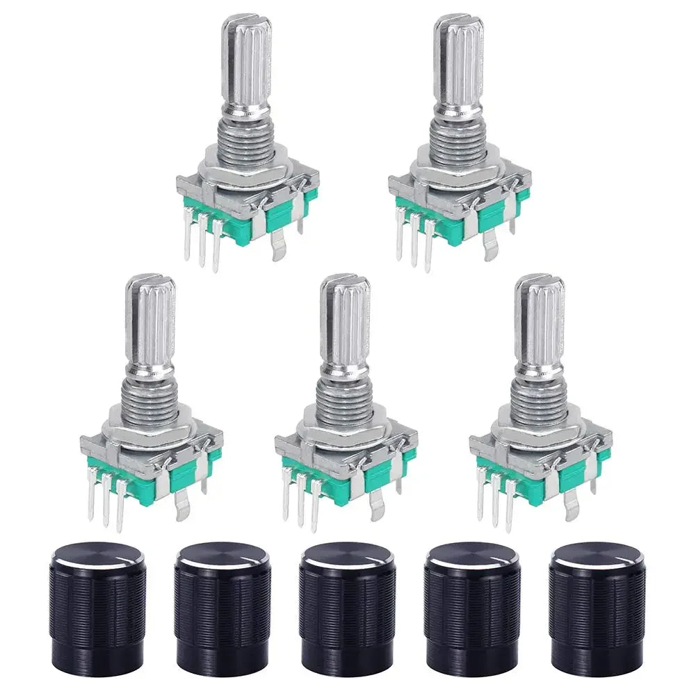 5/10Sets EC11 360 Degree Rotary Encoder Code Switch Digital Potentiometer 5 Pins Handle Length 20mm with Push Button,Knob Cap