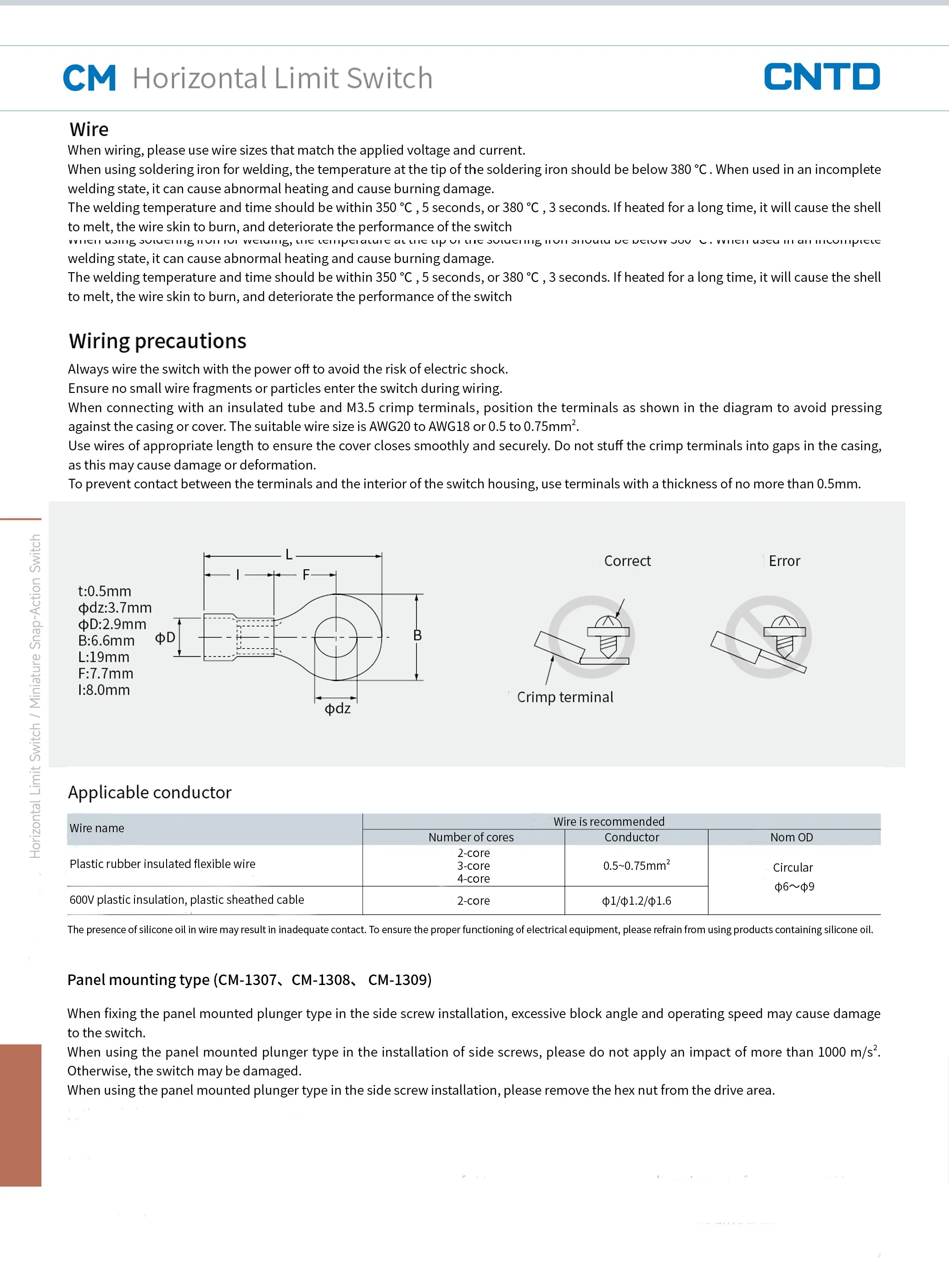 CNTD CM-1702 CM-1702K CM-1702N Micro Switch Limit Switch Travel Switch Self-Resetting Short lever Snap Action Electrical Control