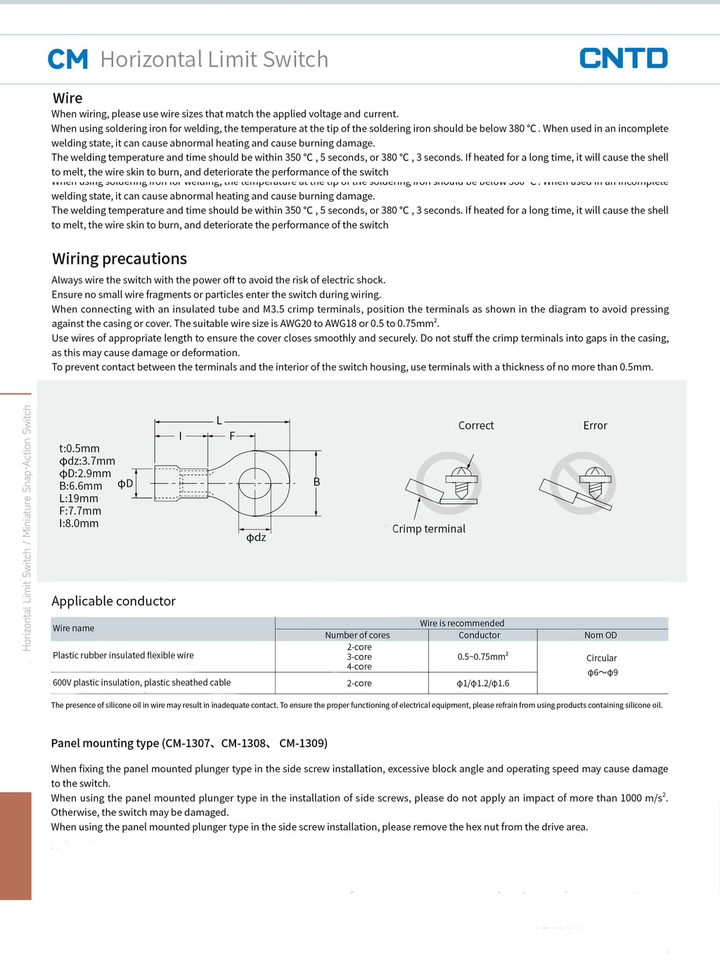 CNTD CM-1703 CM-1703K CM-1703N Micro Switch Limit Switch Travel Switch Self-Resetting Long Handle Roller Snap Action Electrical