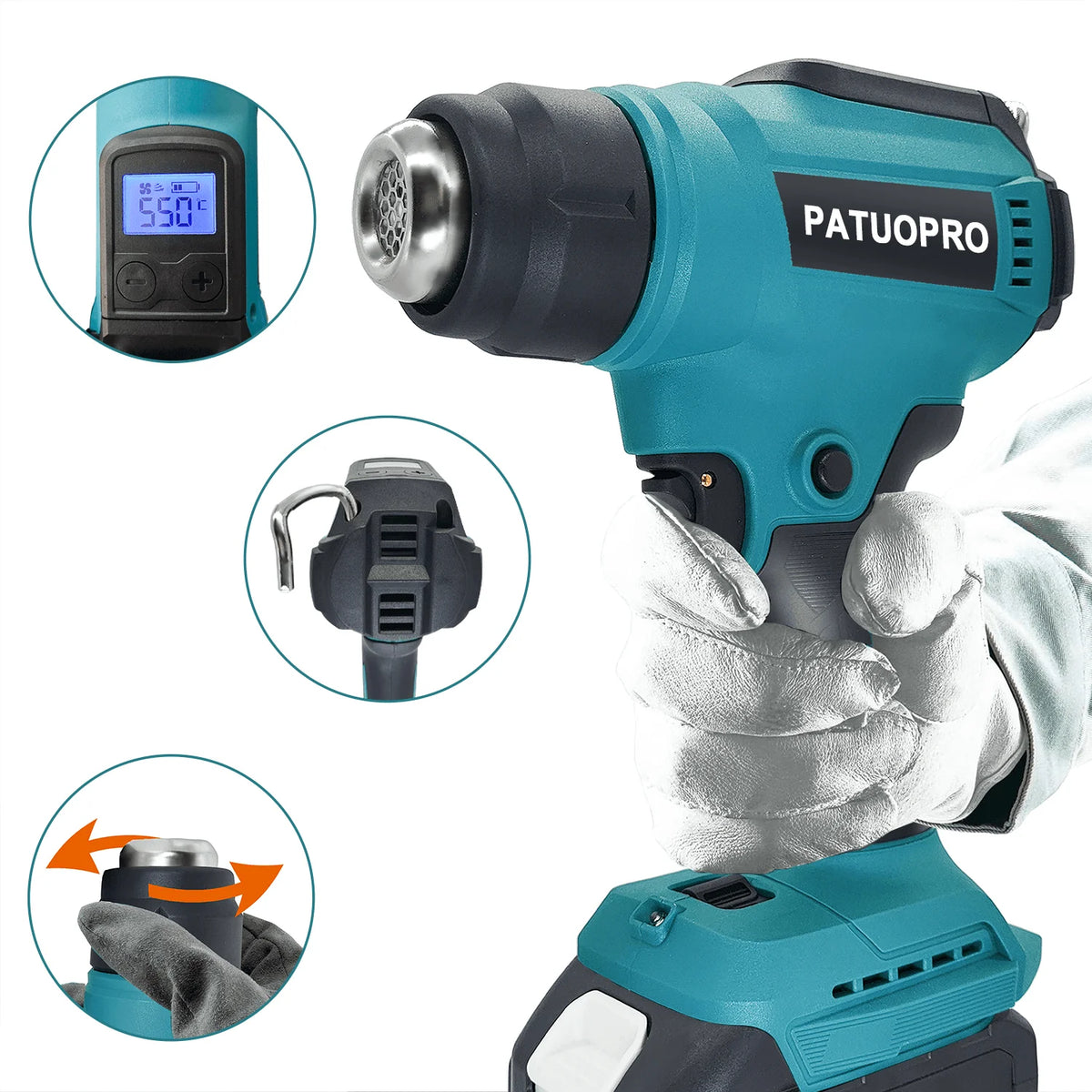 50℃ - 550℃ Portable Cordless Heat Gun Rechargeable Handheld Hot Air Gun Digital Temperature Adjustable for Makita 18V Battery