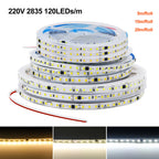 10M 20M 50M/Roll AC 220V 240V LED Strip NO Need Driver IP44 3000K 4000K 6000K 2835 120Leds/M Flexible Ribbon Rope Tape Light