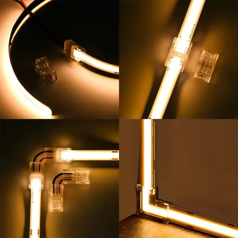 COB Connector 8mm 5-24v 2pin LED Strip Terminal Extension Wire LED Connectors Fixed Clips For Pin No Dark Area Single Dual End